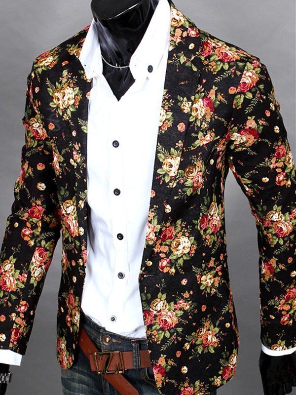 Notched Revers Floral Print Vogue Casual Men's Blazer