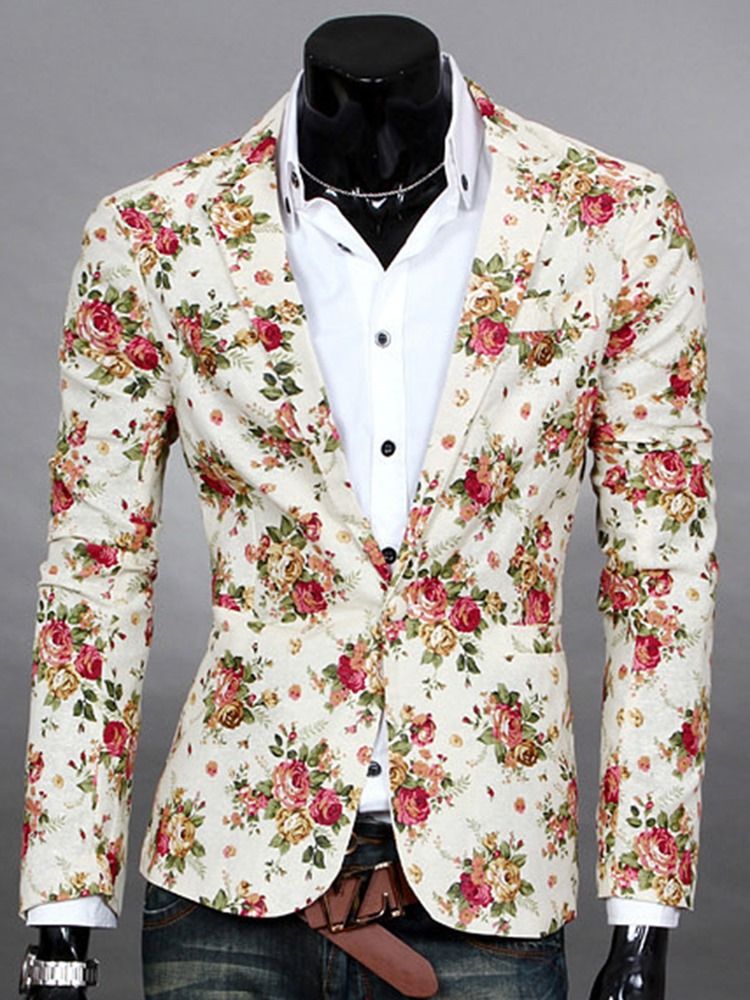 Notched Revers Floral Print Vogue Casual Men's Blazer