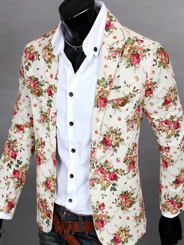 Notched Revers Floral Print Vogue Casual Men's Blazer