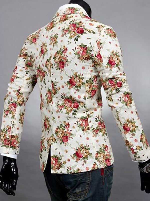 Notched Revers Floral Print Vogue Casual Men's Blazer