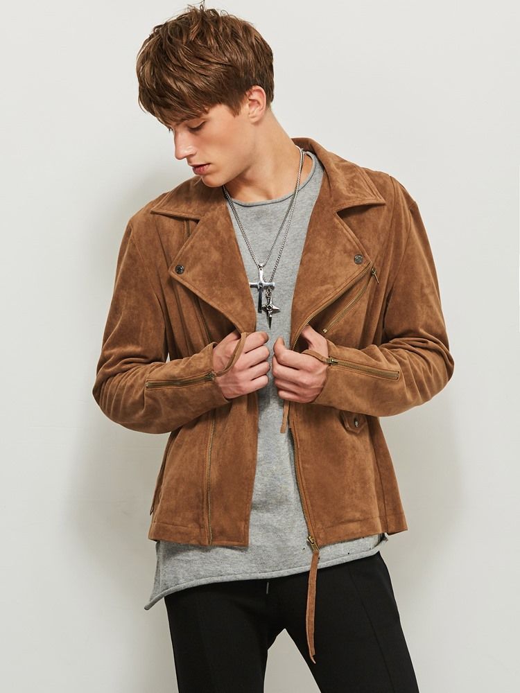 Notched Revers Solid Color Loose Men's Coat