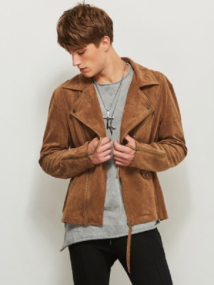 Notched Revers Solid Color Loose Men's Coat