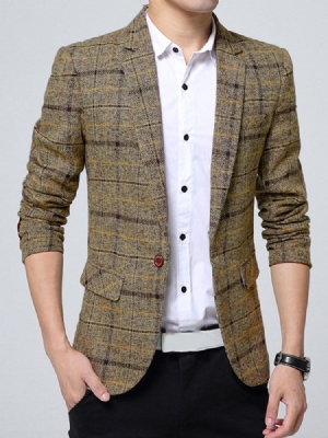 One Button Plaid Lapel Vogue Slim Blazer Til Mænd