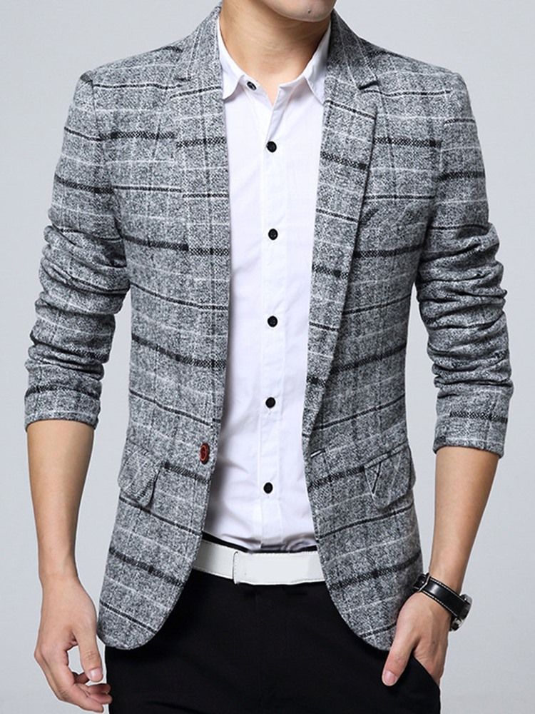 One Button Plaid Lapel Vogue Slim Blazer Til Mænd