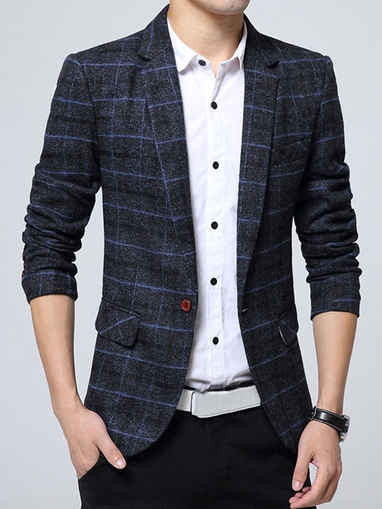 One Button Plaid Lapel Vogue Slim Blazer Til Mænd