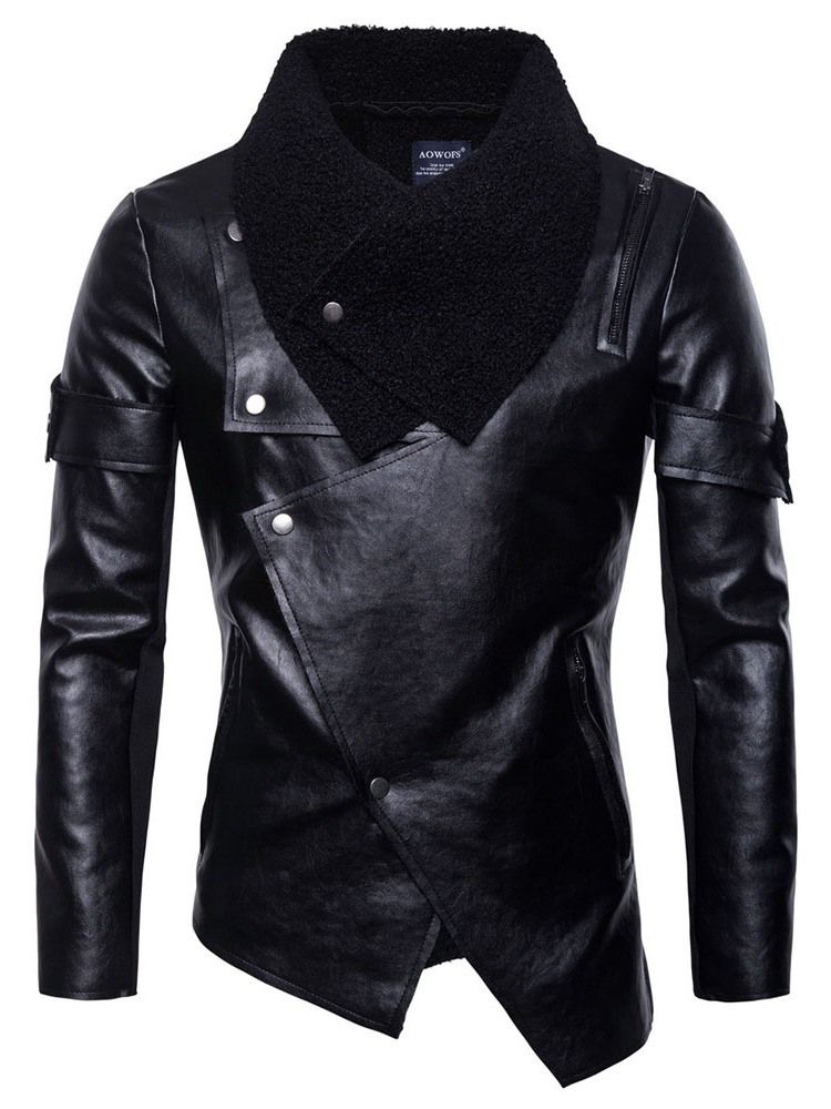 Patchwork Plain Lapel European Zipper Men's Jacket