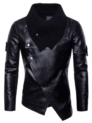 Patchwork Plain Lapel European Zipper Men's Jacket