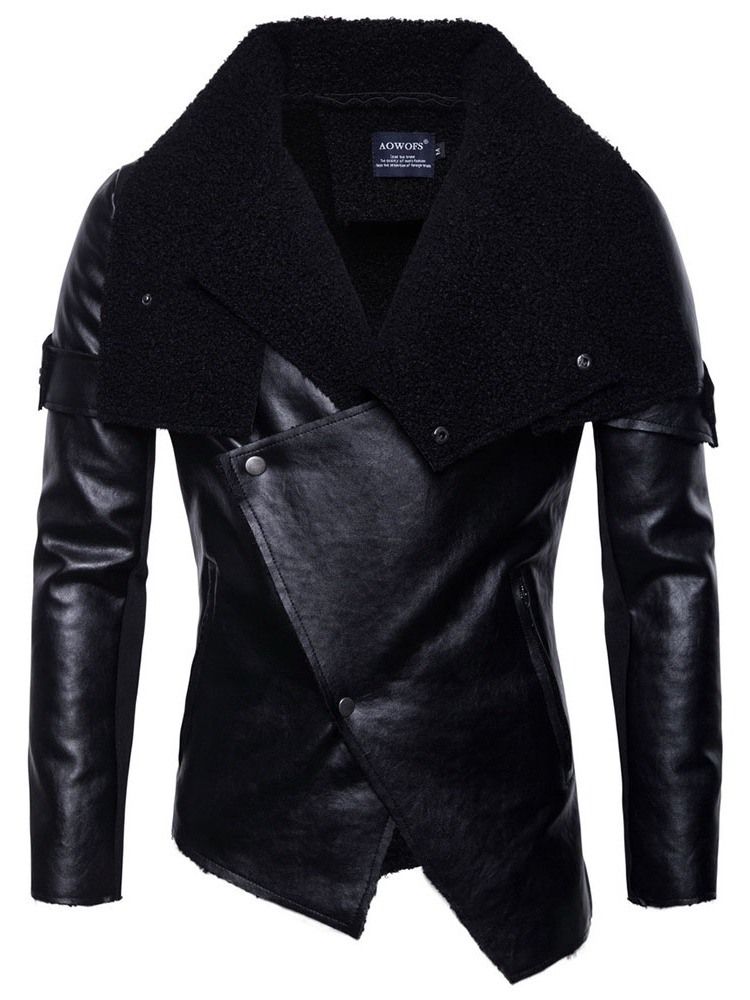 Patchwork Plain Lapel European Zipper Men's Jacket