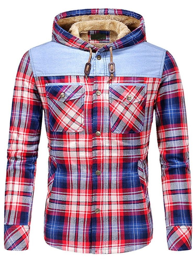 Plaid Fleece Patchwork Winter Casual Herrejakke