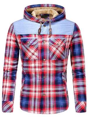 Plaid Fleece Patchwork Winter Casual Herrejakke