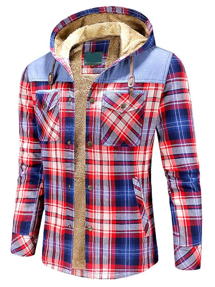 Plaid Fleece Patchwork Winter Casual Herrejakke