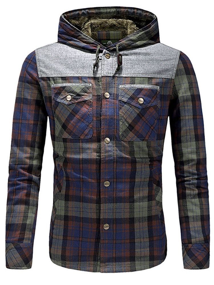 Plaid Fleece Patchwork Winter Casual Herrejakke