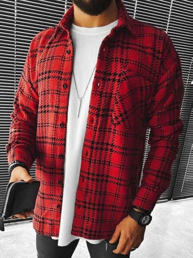 Plaid Revers Casual Fall Herrejakke