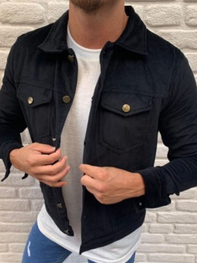 Plain Color Pocket Lapel Fall Style Men's Casual Jacket