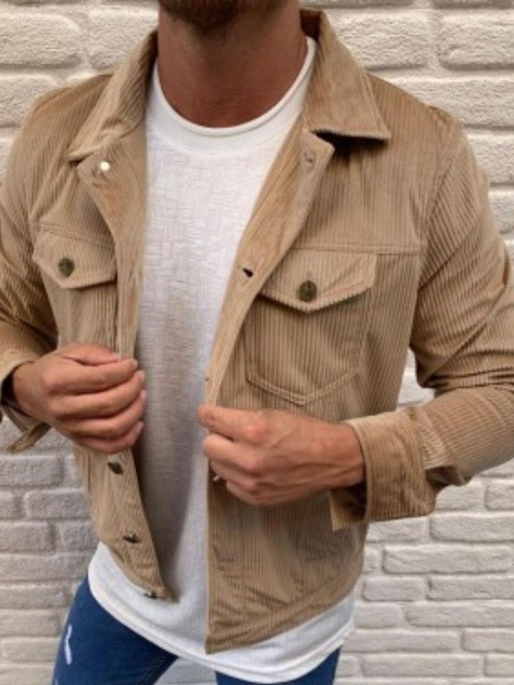 Plain Color Pocket Lapel Fall Style Men's Casual Jacket