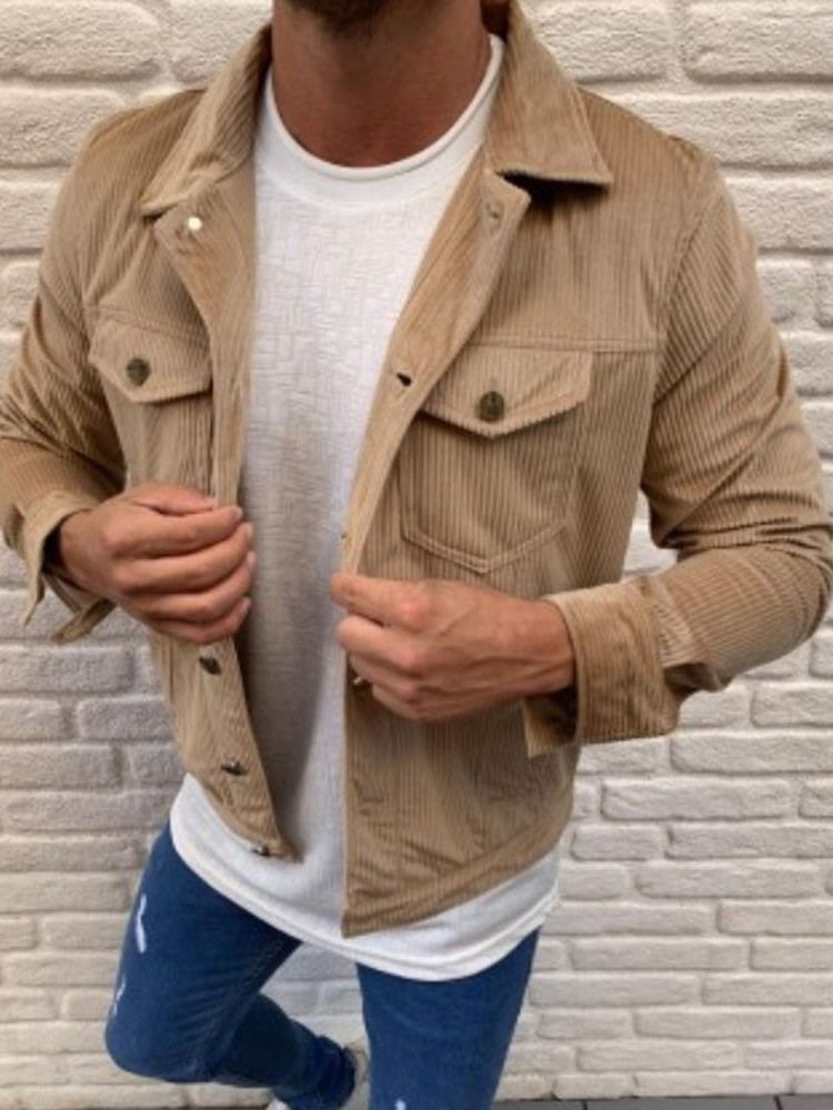 Plain Color Pocket Lapel Fall Style Men's Casual Jacket