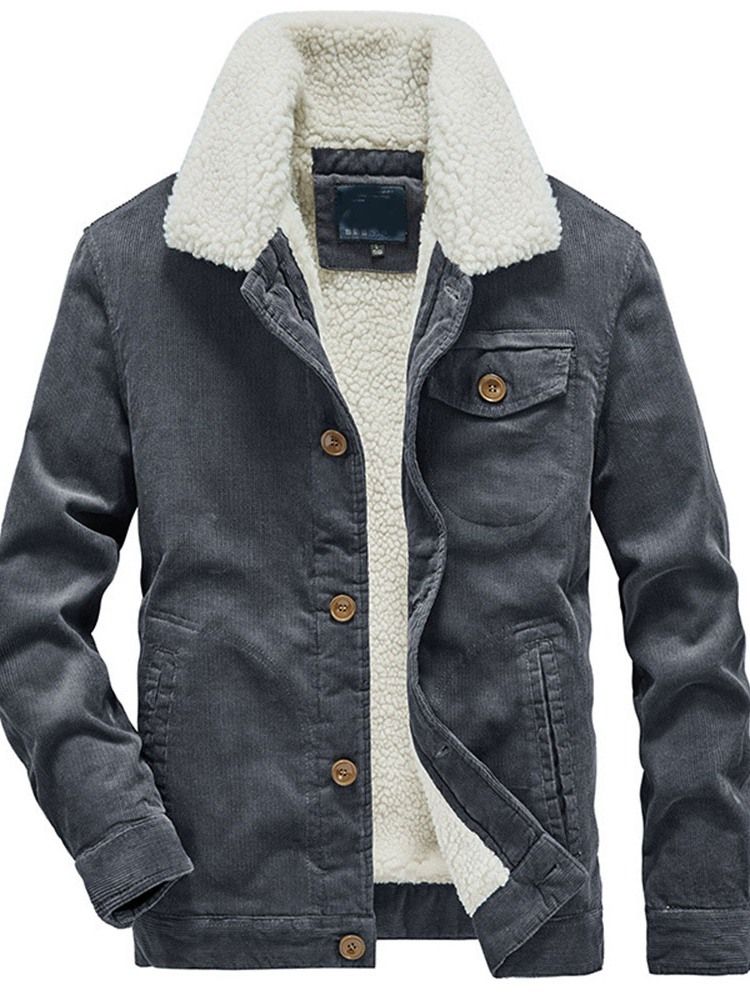 Plain Lapel Pocket Winter Loose Men's Jacket