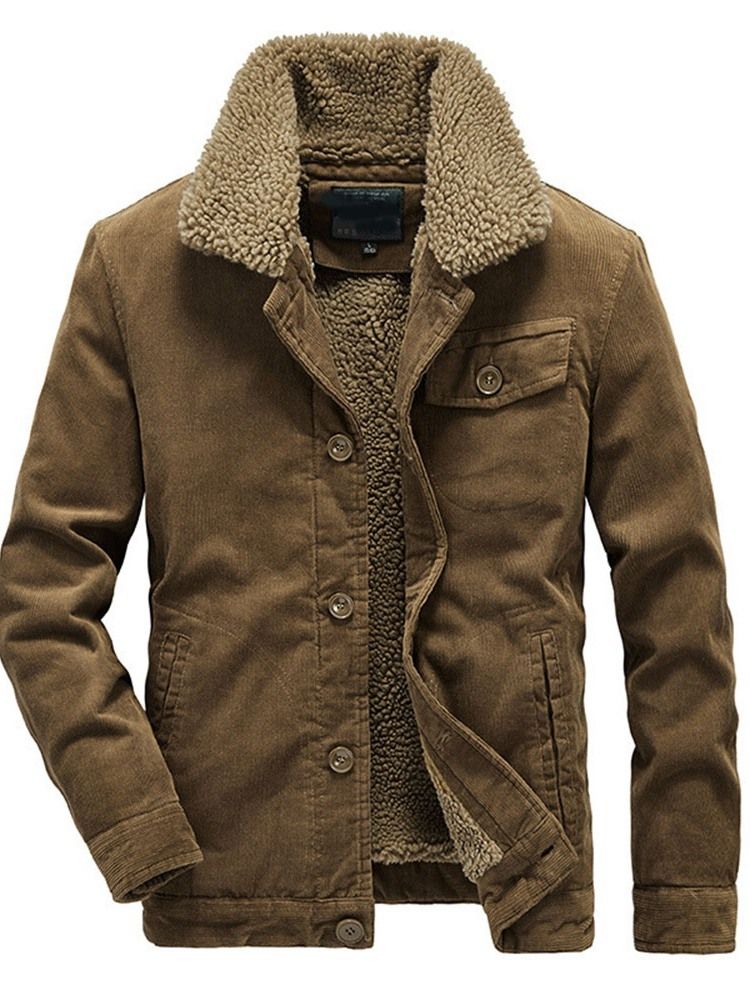 Plain Lapel Pocket Winter Loose Men's Jacket