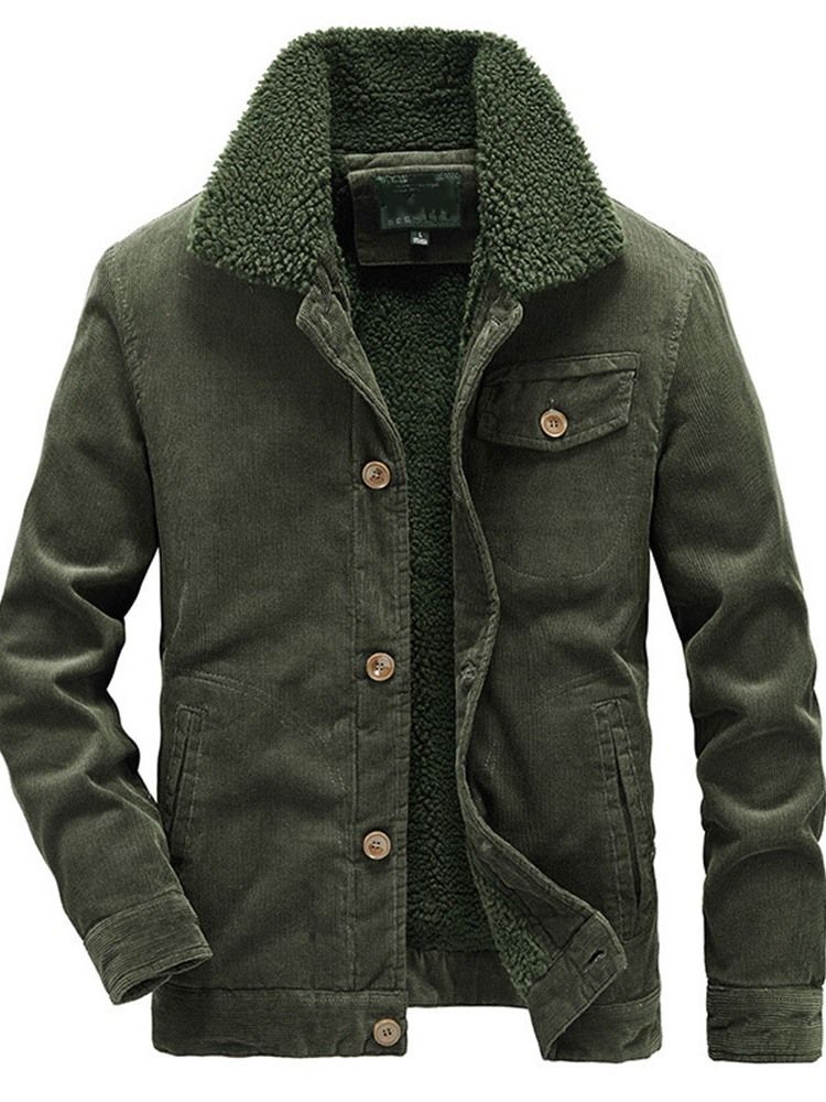 Plain Lapel Pocket Winter Loose Men's Jacket