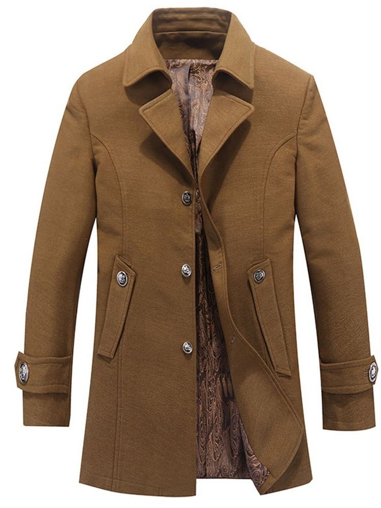 Plain Mid-length Pocket Casual Straight Men's Coat