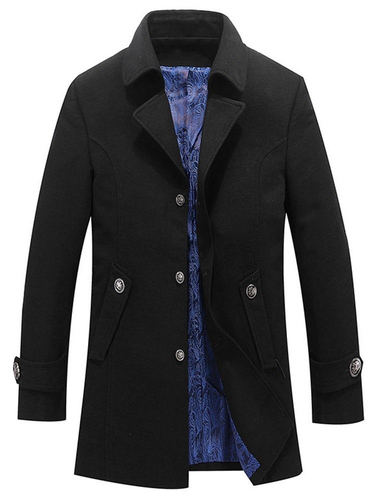 Plain Mid-length Pocket Casual Straight Men's Coat