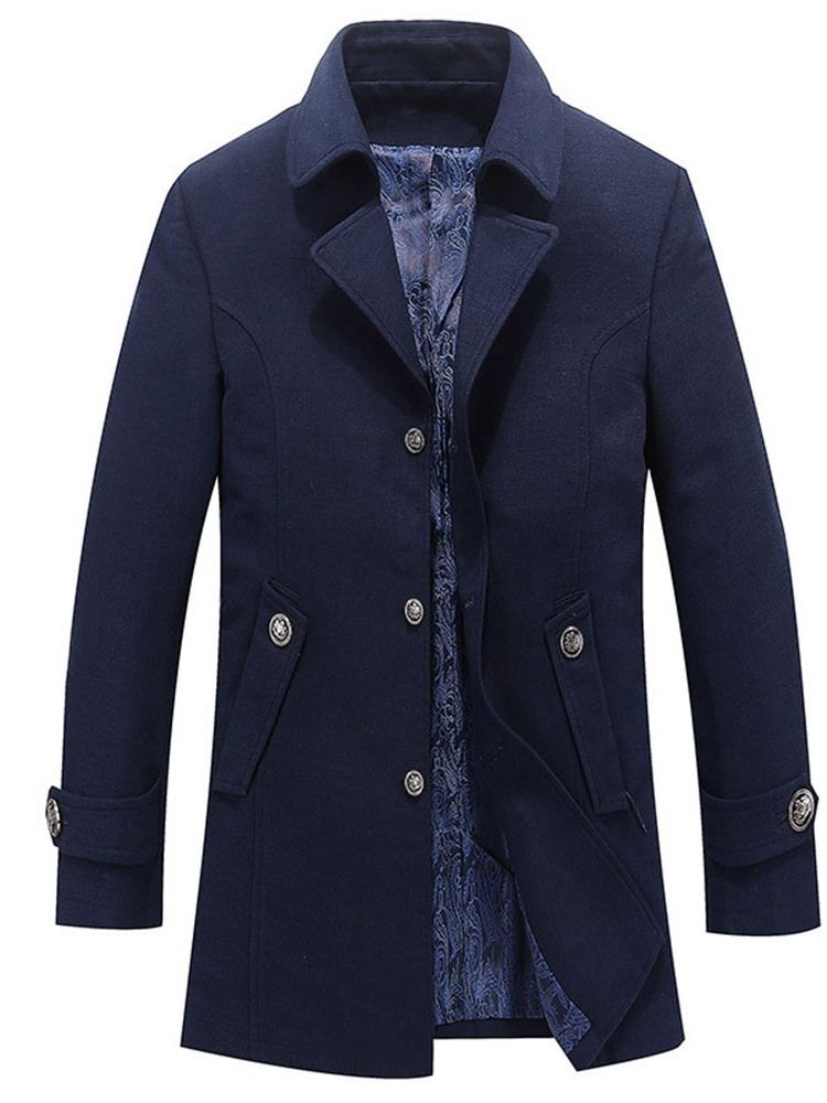 Plain Mid-length Pocket Casual Straight Men's Coat