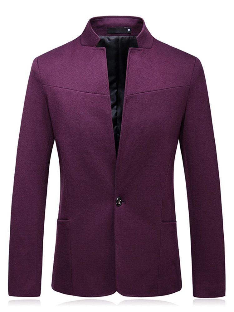 Plain One Button Stand Collar Herre Casual Jacket Blazer