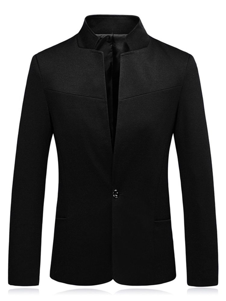 Plain One Button Stand Collar Herre Casual Jacket Blazer