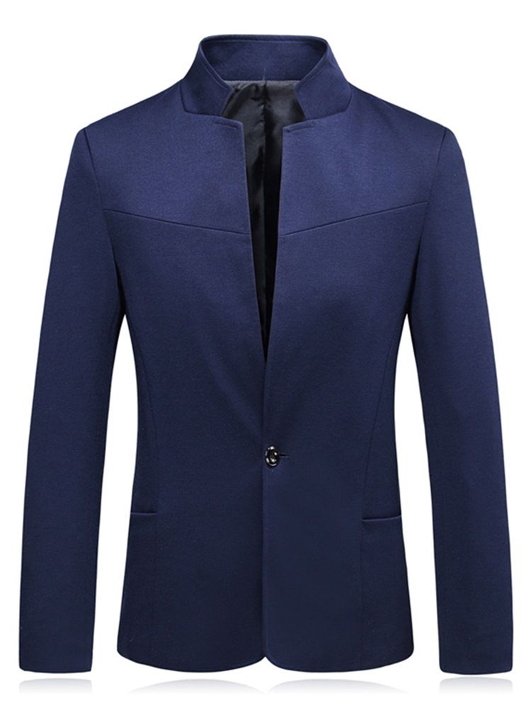 Plain One Button Stand Collar Herre Casual Jacket Blazer