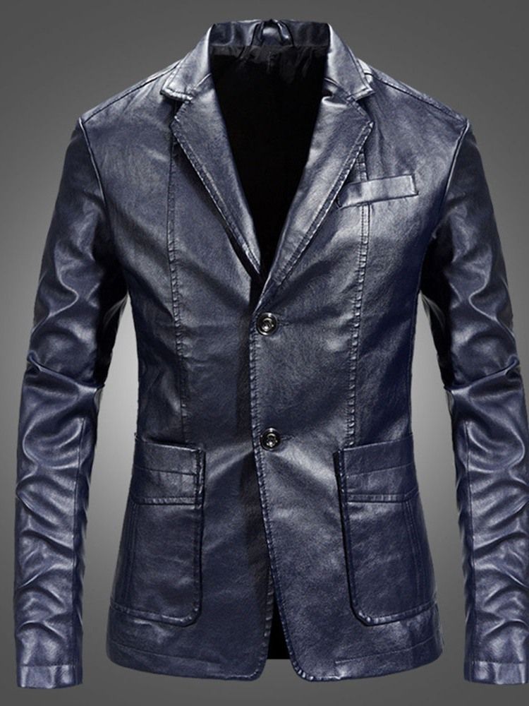 Plain Revers Casual Single-breasted Men's Leather Jacket