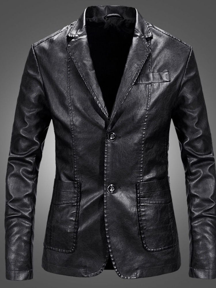 Plain Revers Casual Single-breasted Men's Leather Jacket