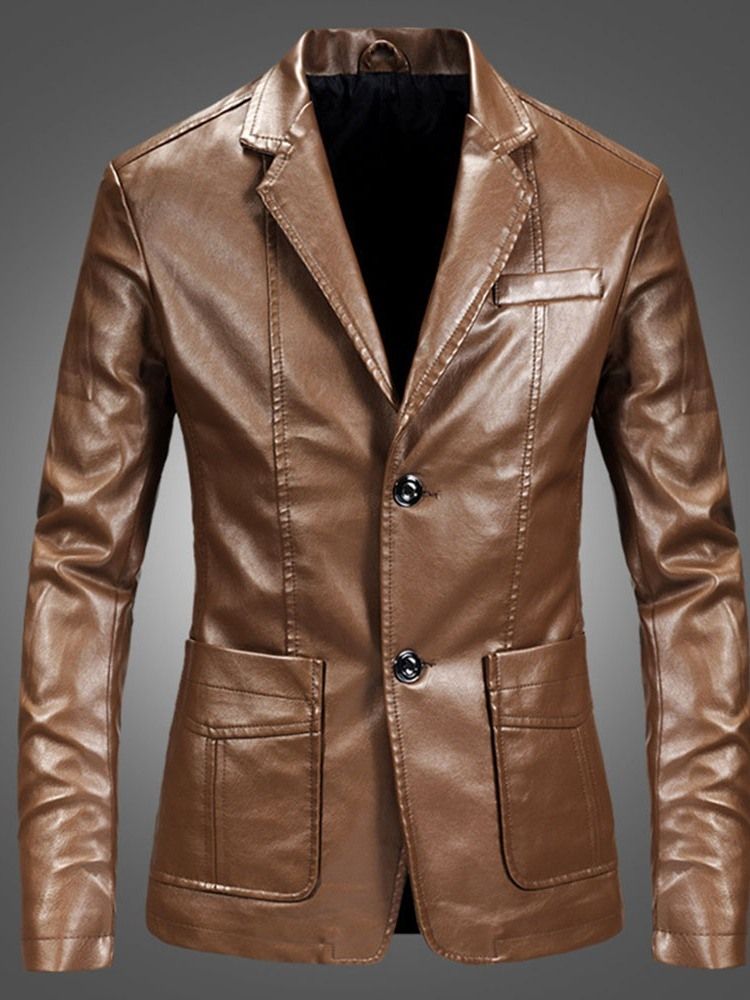 Plain Revers Casual Single-breasted Men's Leather Jacket