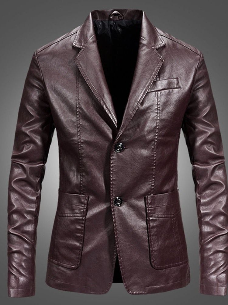 Plain Revers Casual Single-breasted Men's Leather Jacket