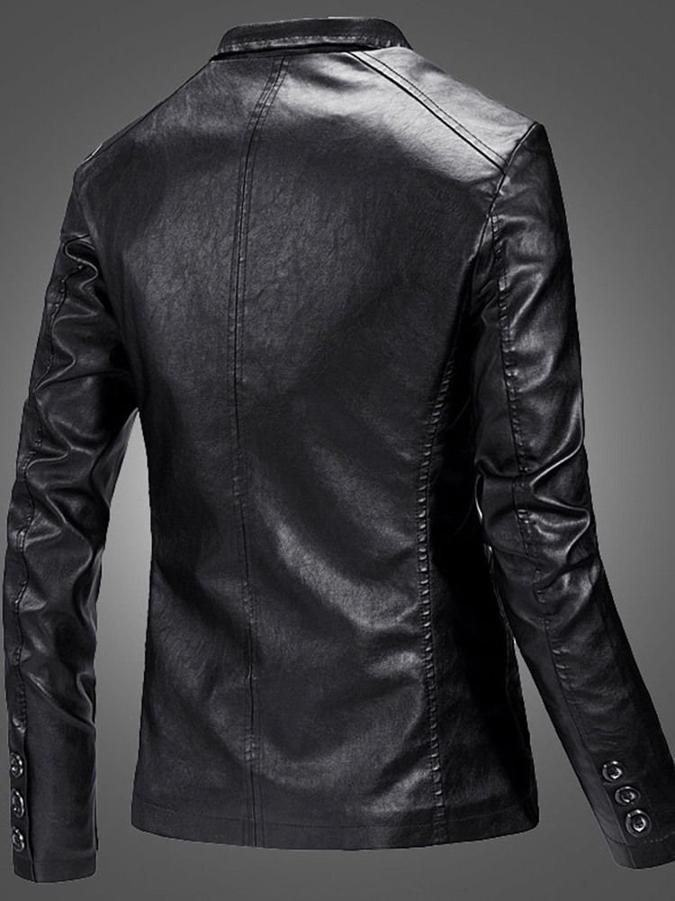 Plain Revers Casual Single-breasted Men's Leather Jacket