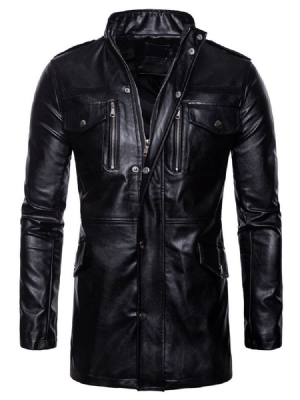 Plain Stand Collar Standard European Winter Leather Men's Jacket