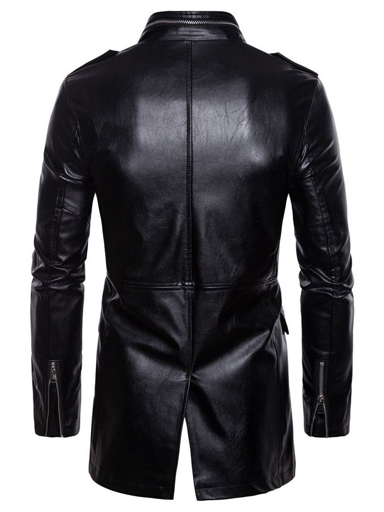 Plain Stand Collar Standard European Winter Leather Men's Jacket