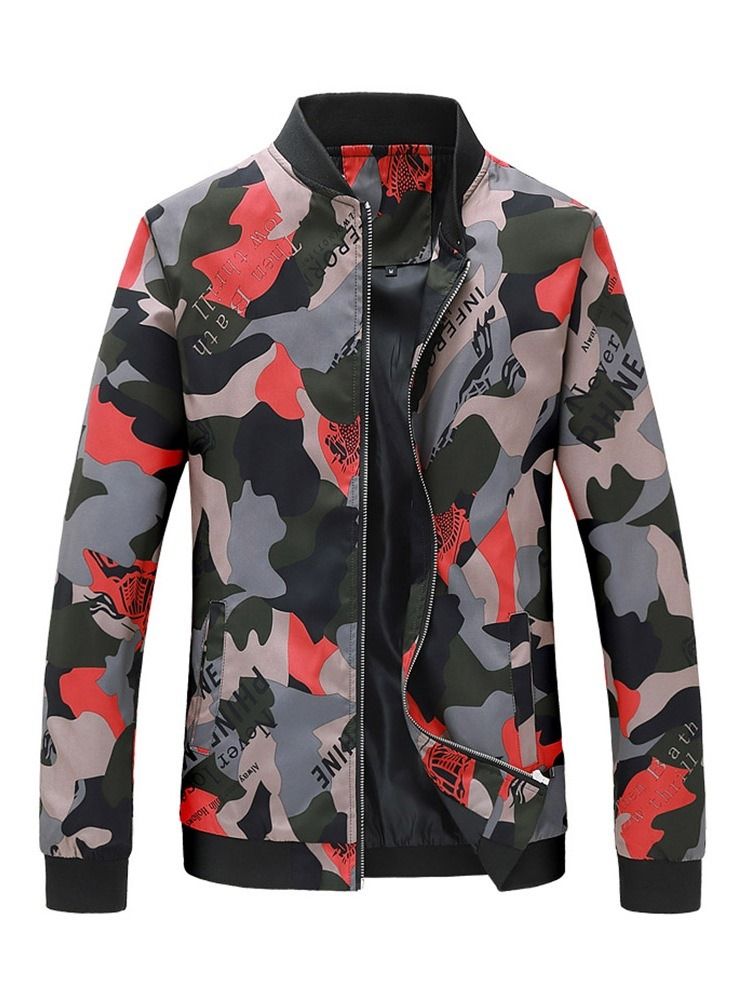 Print Stand Collar Letter Herre Casual Jacket