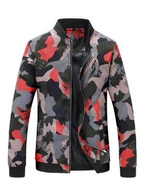 Print Stand Collar Letter Herre Casual Jacket