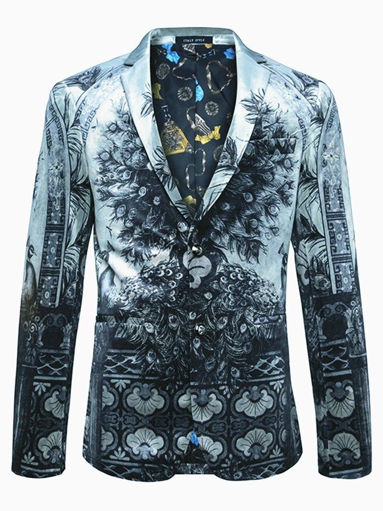 Single-breasted 3d Peacock Print Classic Vogue Blazer Til Mænd