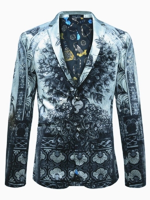 Single-breasted 3d Peacock Print Classic Vogue Blazer Til Mænd