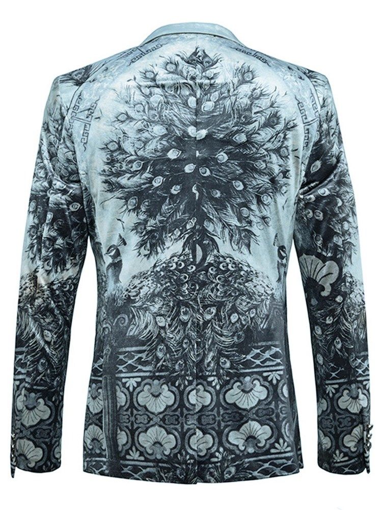 Single-breasted 3d Peacock Print Classic Vogue Blazer Til Mænd