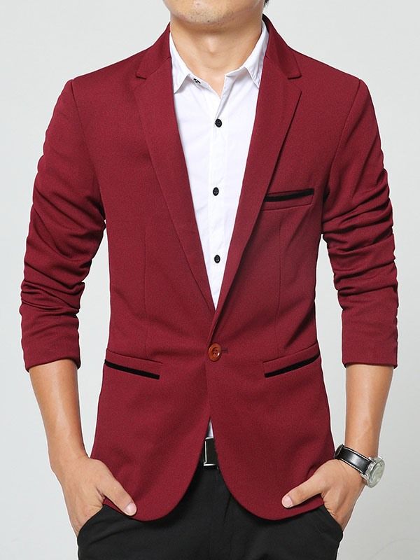 Solid Color Pocket Slim Vogue Blazer Til Mænd