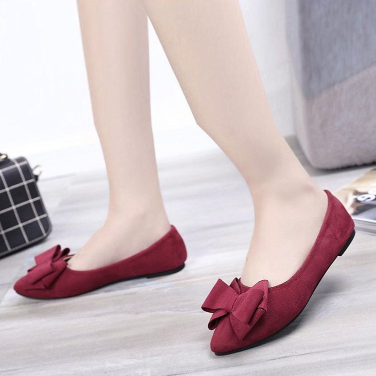 Bowknot Decorated Low-cut Plain Women's Flats