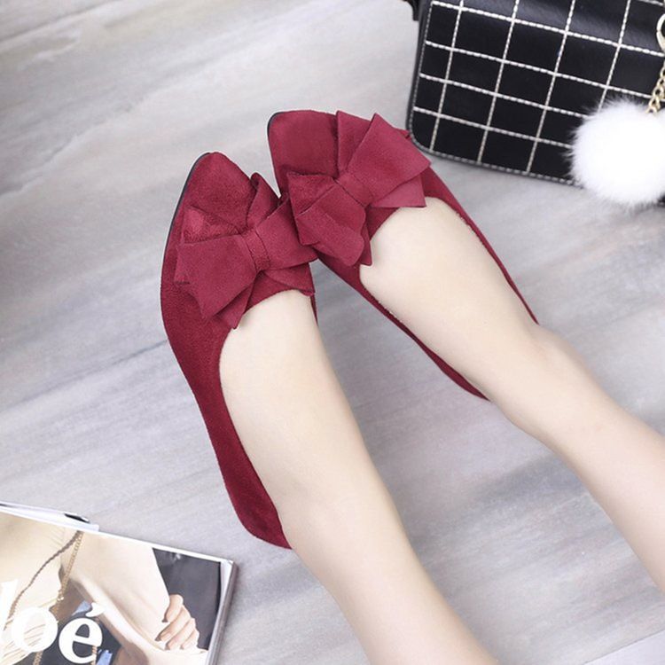 Bowknot Decorated Low-cut Plain Women's Flats