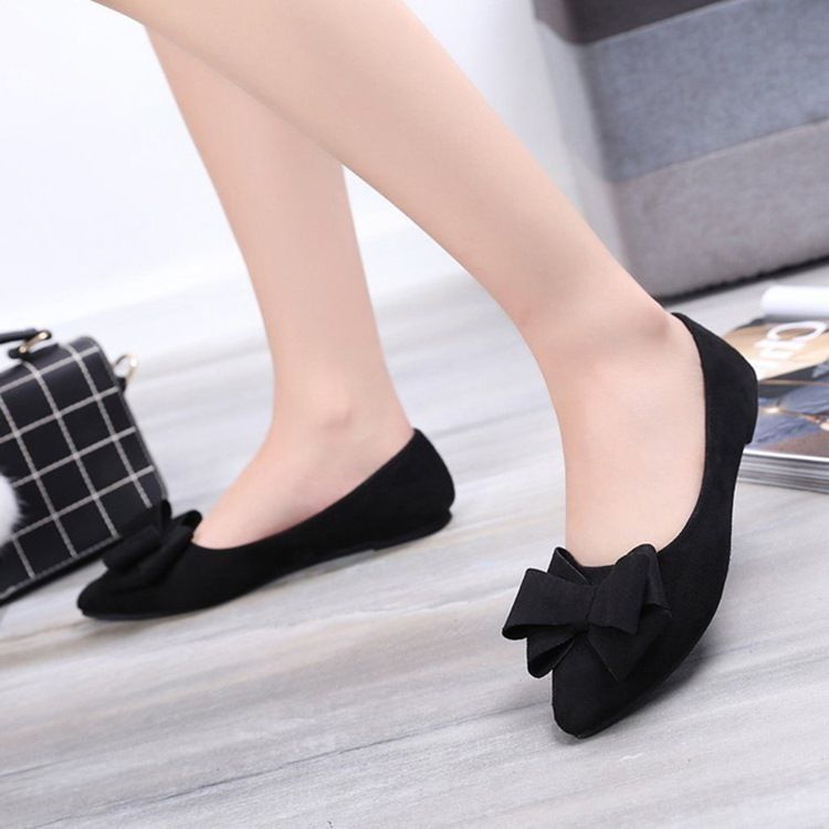 Bowknot Decorated Low-cut Plain Women's Flats