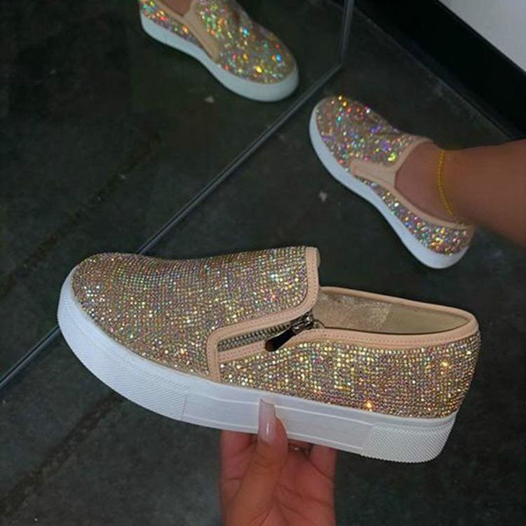 Kvinders Rhinestone Slip-on Low-cut Øvre Almindelige Sneakers