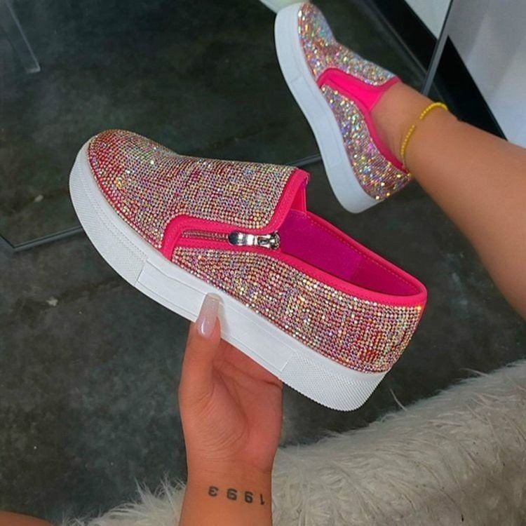 Kvinders Rhinestone Slip-on Low-cut Øvre Almindelige Sneakers