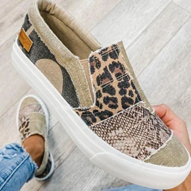 Kvinders Tråd Slip-on Low-cut Upper Leopard Sneakers