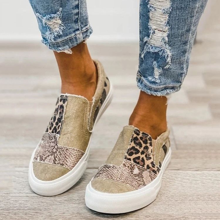 Kvinders Tråd Slip-on Low-cut Upper Leopard Sneakers