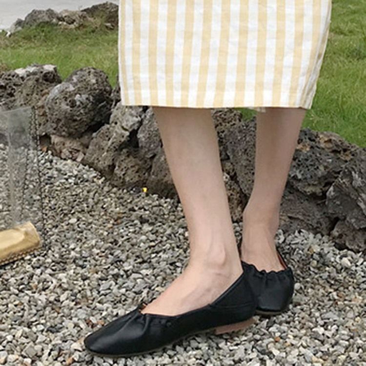 Pu Kvadratisk Tå Slip-on Block Heel Dame Fladsko